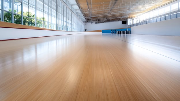 Indoor velodrome track smooth wooden surface sunlight photo