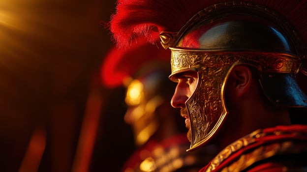 Roman soldier, profile, parade, historical reenactment, dramatic lighting photo