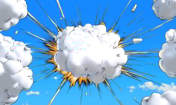 Explosion cloud effect graphic illustration on blue sky background photo