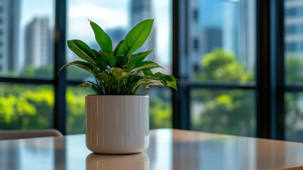 Plant pot city office desk view photo