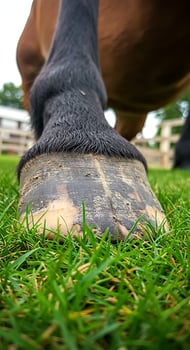 A horse's foot in the grass photo