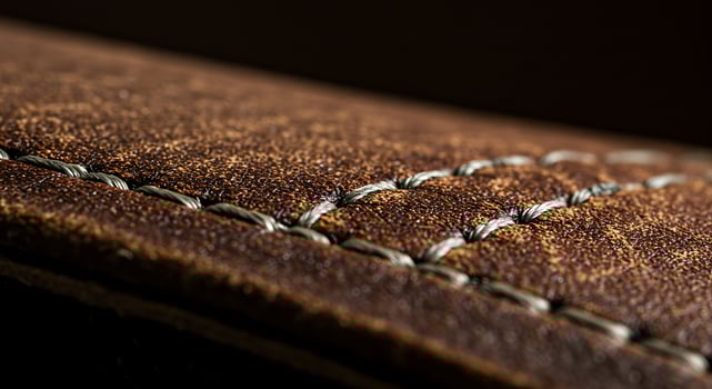 Closeup of Brown Leather Stitching Detail. photo