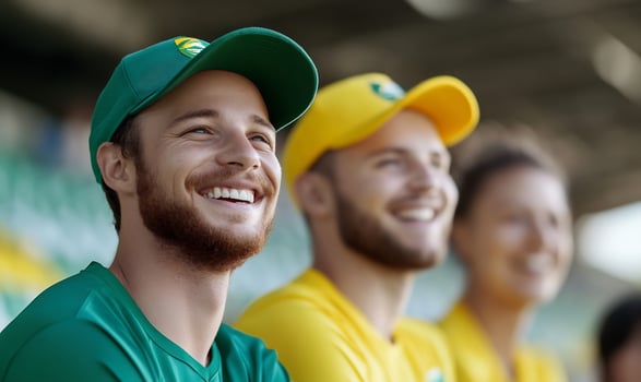 Smiling people watching sporting event in daylight photo