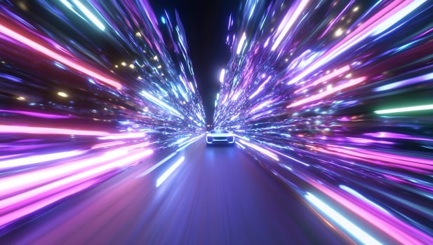 Car speeding through light tunnel futuristic transportation concept photo
