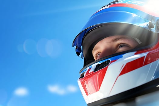 Racing helmet close up for motorsport safety and competitive sport photo