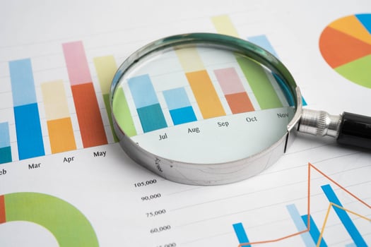 Magnifying glass business graphs photo