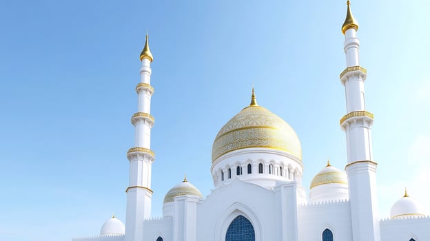 White and gold architectural structure against blue sky photo