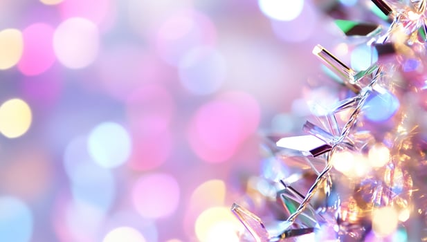 Abstract festive background with bokeh lights and metallic decoration design photo