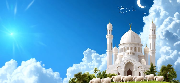 Majestic mosque under blue sky white clouds architectural marvel religious landmark photo