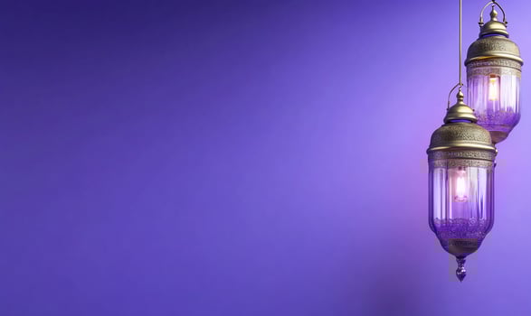 Elegant purple lanterns hanging against a solid background photo
