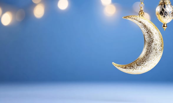 Golden moon and ornament on blue festive background celebration photo