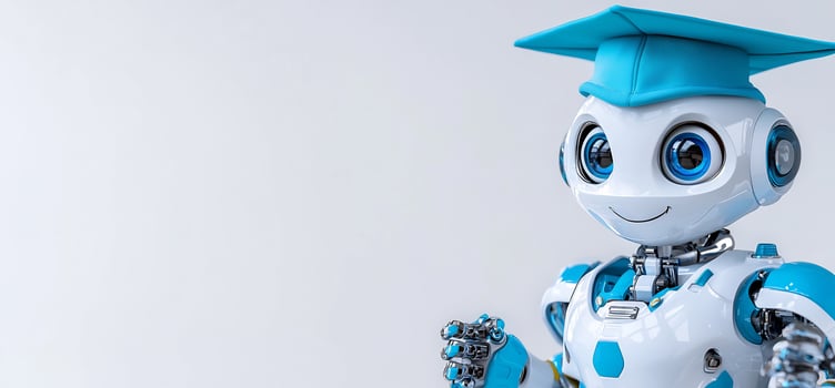 Robot graduation ceremony featuring artificial intelligence wearing graduation cap photo