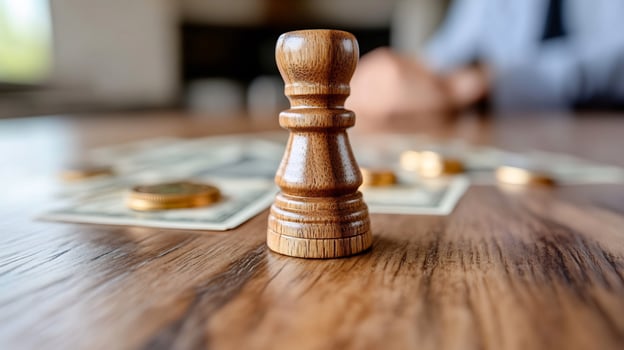 Chess pawn on money represents strategy finance investment photo