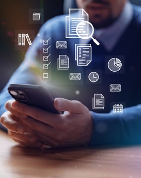 Focus on productivity with digital tools and smartphone in workspace during morning hours photo