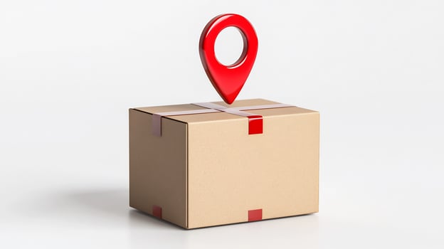 Package delivery with location pin on box shipping logistics and global trade conceptual illustration photo