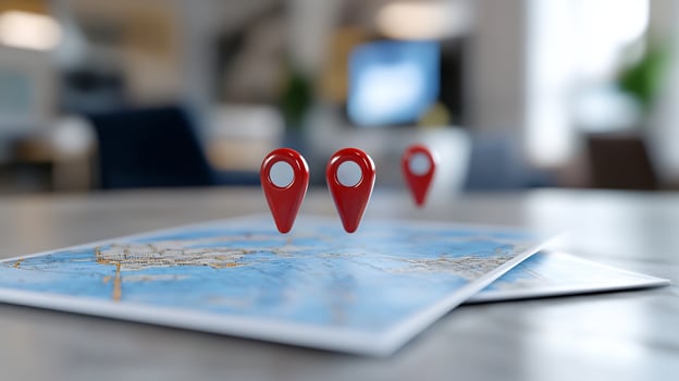 Location pins on map representing travel destinations and navigation photo