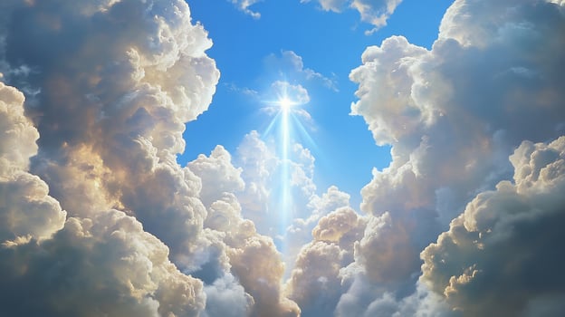 Clouds and sunlight in bright blue sky dramatic skyscape nature and weather scene photo