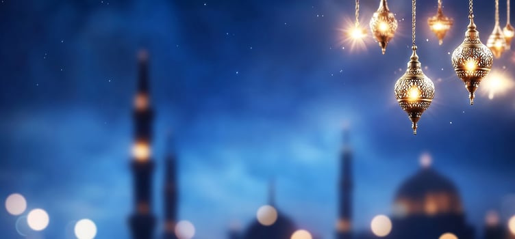 Festive lanterns glow in night scene background photo