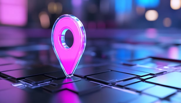 Digital location pin on technology grid navigation symbol photo