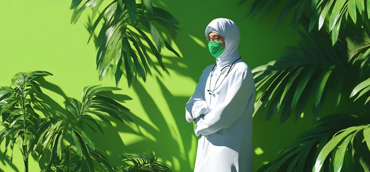 Medical professional amidst tropical foliage healthcare concept photo