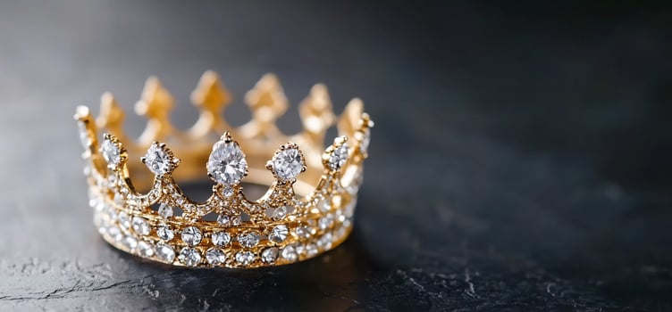 Golden crown with jewels on dark surface symbol of success and royalty photo