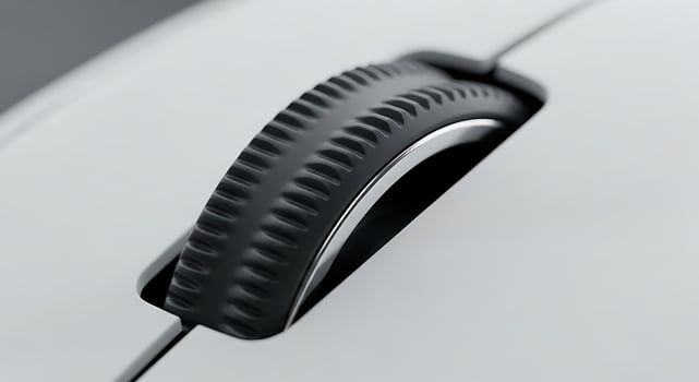 Closeup of a Modern White Computer Mouse Scroll Wheel. photo