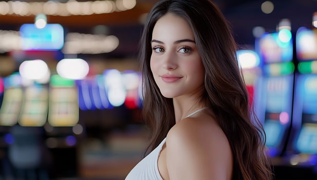 Beautiful woman portrait with neon light bokeh background photo