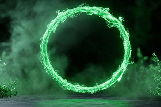 Dynamic green circle with smoky background and energy glow photo