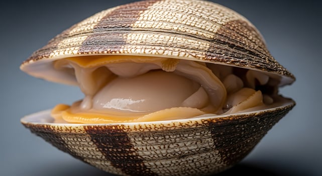 A shell with an open mouth and a hole in it photo