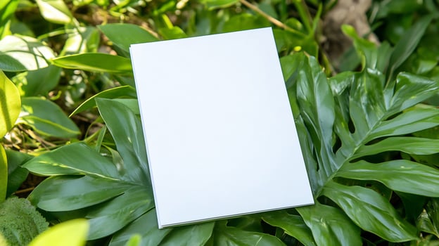 Blank paper on green leaves natural copy space background photo