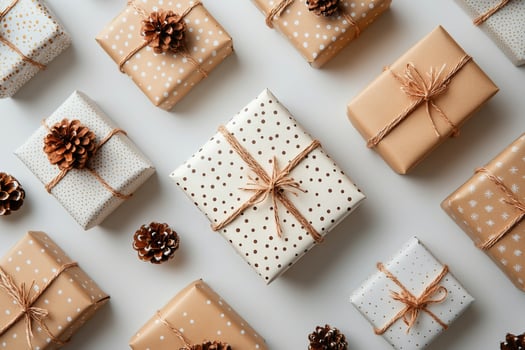 Gift Boxes Arranged Beautifully on a Flat Surface During the Holiday Season photo