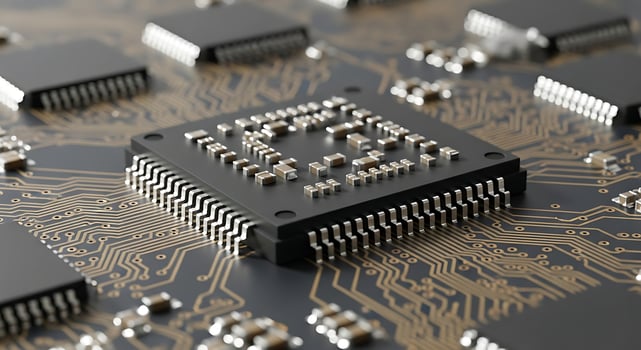 Closeup of Microchip on Circuit Board. photo