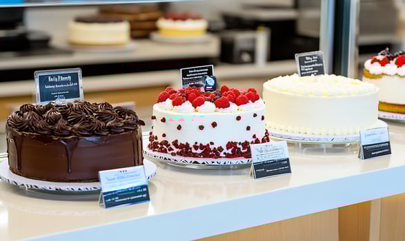 Assortment of delicious round cakes with frosting and berry toppings for sweet dessert occasions photo