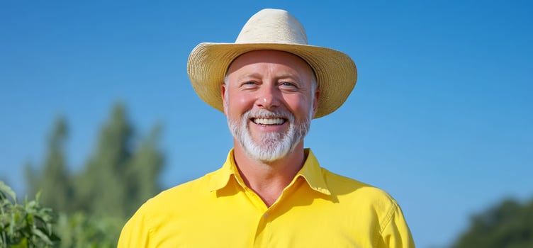 Smiling man in hat outdoors portrait farmer agriculture photo