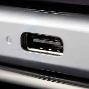 Closeup of USBC Port on Silver Device. photo