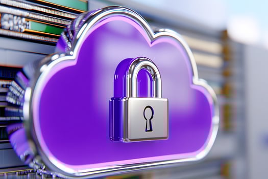 Cloud data security and privacy protection with silver padlock photo