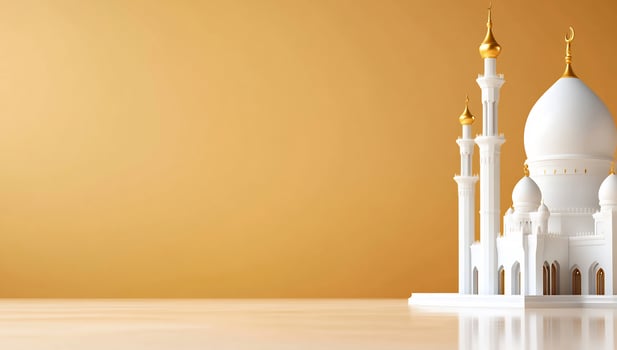 Architectural model with golden accents on warm gold background photo