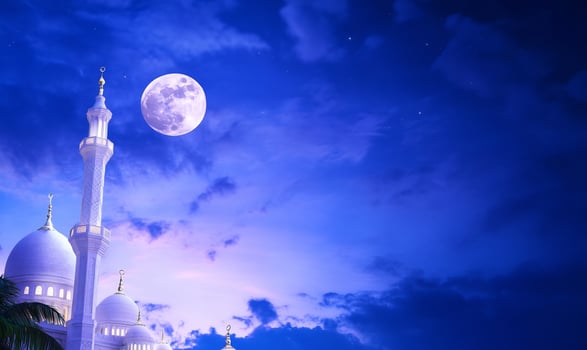 Majestic architecture under moonlight night sky domes and minarets photo