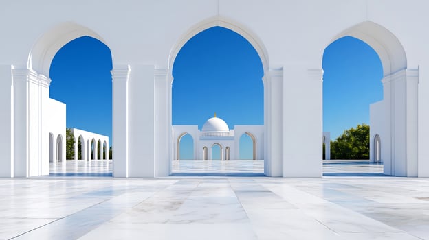 Elegant white architecture arches with blue sky minimalist design photo