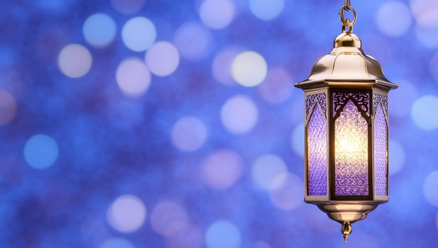 Hanging lantern with bokeh light background festive decoration photo