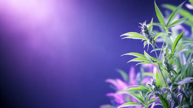 Green leaf plant against purple and blue backdrop botanical natural growth photo