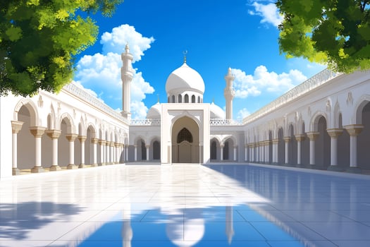 Architectural structure with dome and arches under blue sky photo