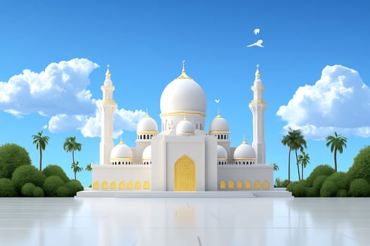 Majestic mosque architecture under a clear sky with fluffy clouds photo