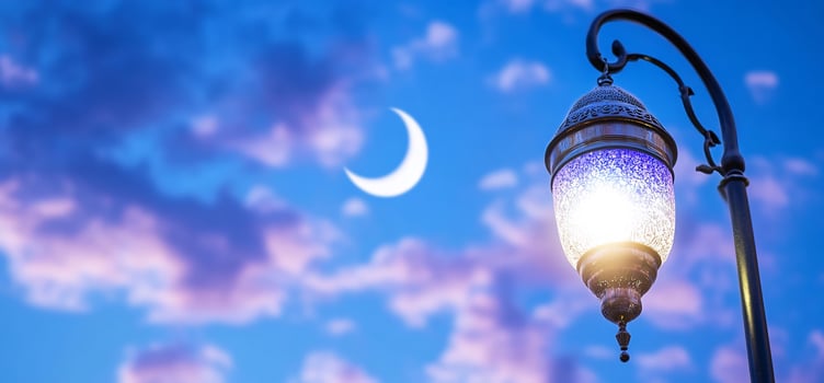 Decorative lamp against night sky with crescent moon dreamy celestial background photo