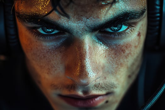 A close up of a man with headphones on photo