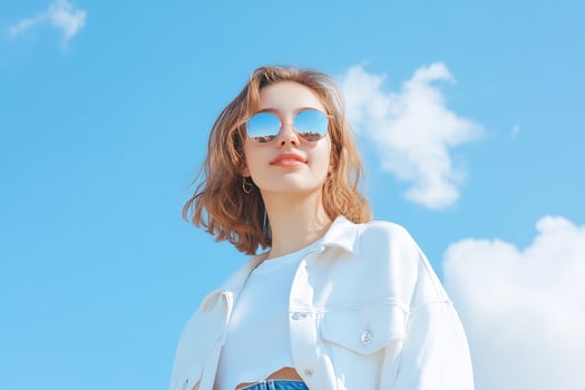 Young woman with sunglasses on sunny sky day portrait photo