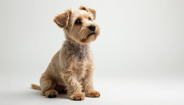 Sitting Tan Terrier on White Background photo