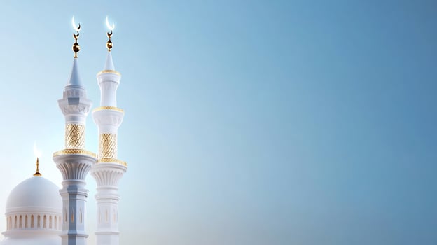 Elegant mosque illustration with minarets on blue gradient background photo