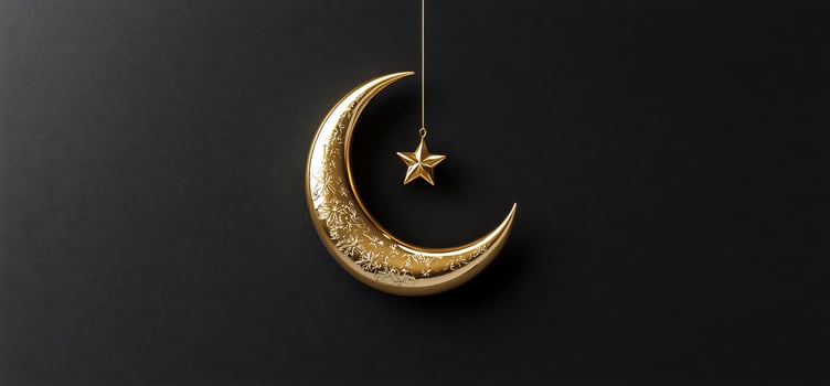 Golden moon and star symbol on dark background decorative holiday illustration photo
