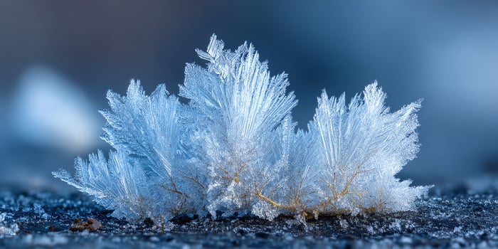 Delicate ice crystals forming an intricate pattern. photo
